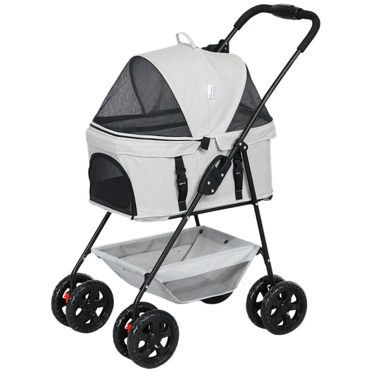 Huisdierrenwagen – Dierenwagen – Wandelwagen – Draagmand – Transportkar – Lichtgrijs – 3-in-1 Inklapbaar Ontwerp – Afneembare Regenhoes