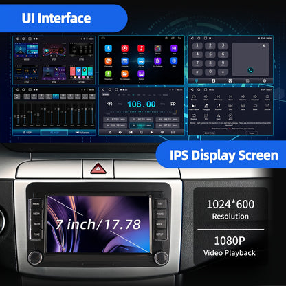 Android 15 Autostereo – Multimedia Systeem – Autoradio – Navigatie – Touchscreen Radio – 7 Inch HD IPS Scherm – 4GB RAM + 64GB Opslag – Draadloze Android Auto en CarPlay – Stuurwielbediening Compatible VW/Seat/Skoda