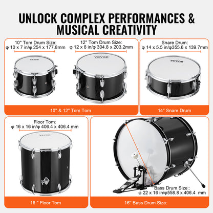 Drumstel – Drumset – Elektrisch Drumstel – Akoestisch Drumstel – Muziekinstrument – 22 Inch Full Size – Verstelbare Kruk & Duurzame PET Drumvellen