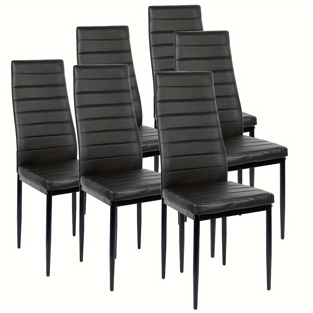 6pcs Dining Chair Set - High Back Faux Leather Kitchen Chair, 45cm Seat Height, Ergonomic Upholstered Seat For Kitchen, Dining Room, Restaurant - Armless Modern Comfortable Chairs (6pcss, Black)