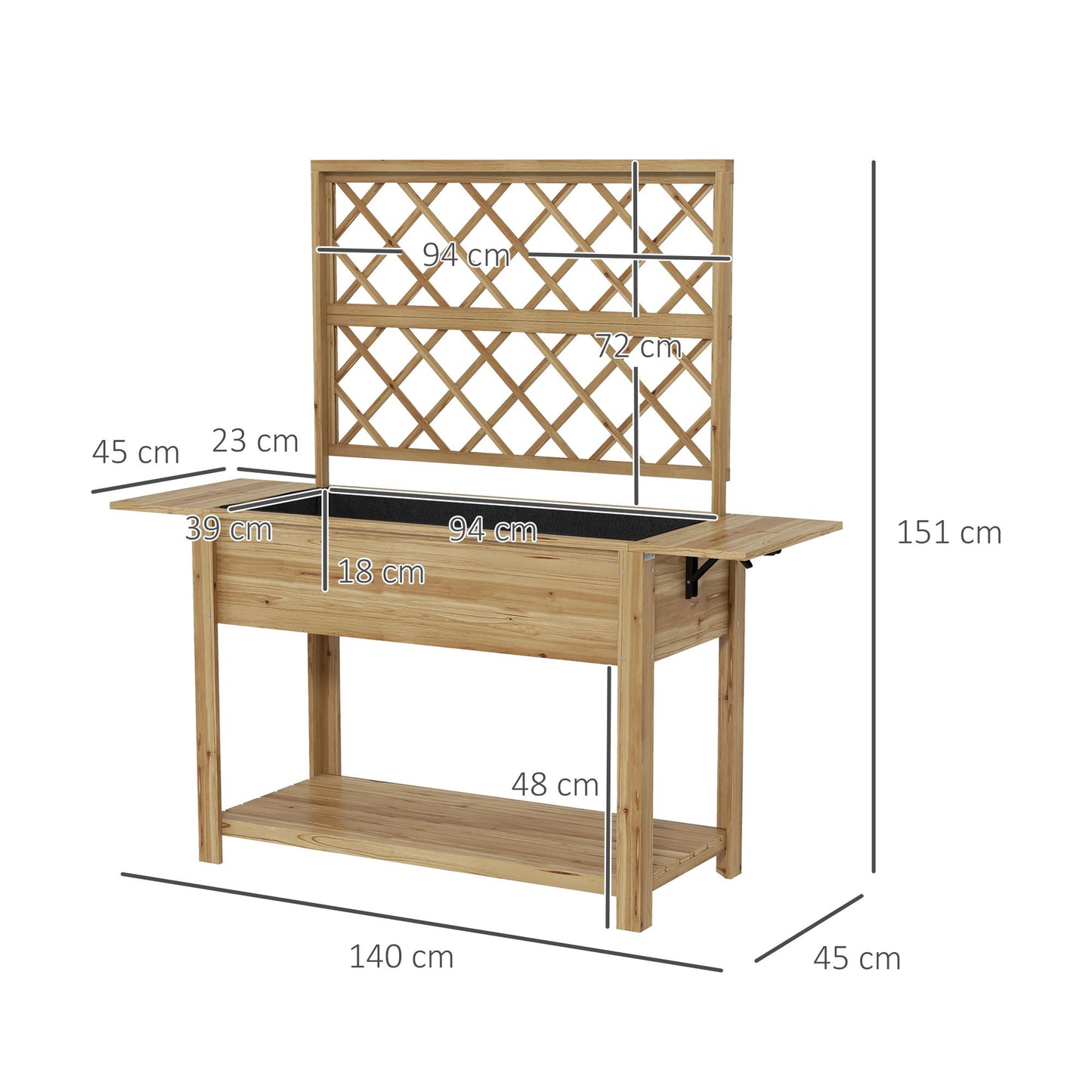 Plantenbak – Bloembak – Moestuinbak – Kweekbak – Verhoogde Bak – Hout – Met Trellis – 140x45x151 cm – Op Poten
