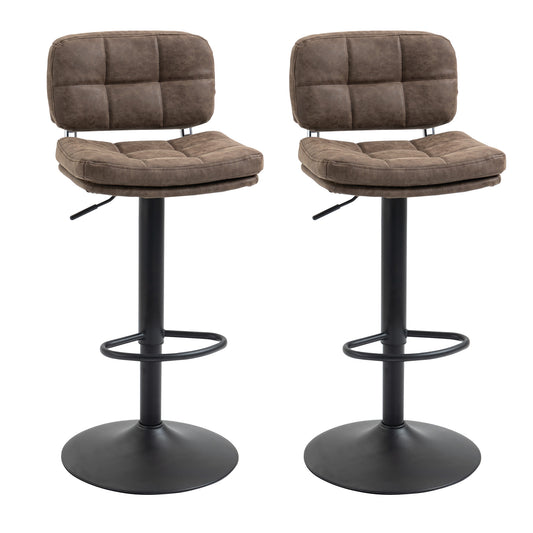 Barkrukken Set – Keukenstoelen – Barstoelen – Draaiende Krukken – Verstelbare Barkrukken – Vintage Bruin Kunstleer – 360° Draaibaar – Verstelbare Zithoogte
