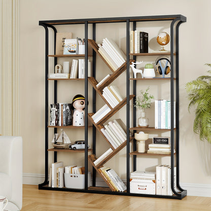 Bookshelf, 3 Columns 6 Tier Tree-Shaped Bookcase, 17 Compartments Open Independent Shelves, for Home Office, Bedroom, Living Room, 24 X 156 X 180cm