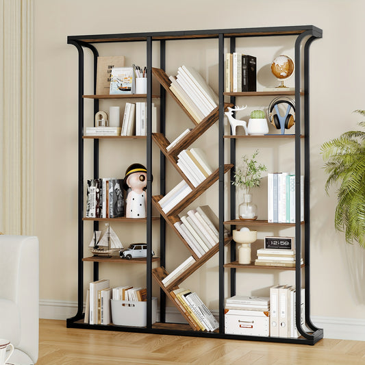 Bookshelf, 3 Columns 6 Tier Tree-Shaped Bookcase, 17 Compartments Open Independent Shelves, for Home Office, Bedroom, Living Room, 24 X 156 X 180cm