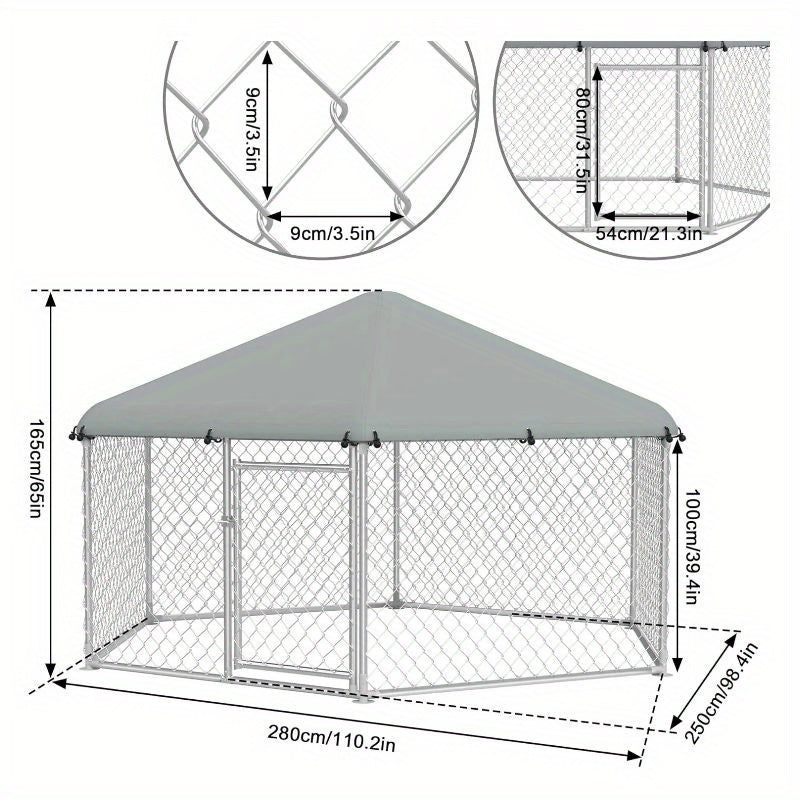 Hondenkennel – Hondenren – Hondenkooi – Buitenkennel – Hondenhok – Ruim 280x250x165 cm – Gegalvaniseerd Staal – Weerbestendig Met Dak en Slot