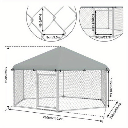 Hondenkennel – Hondenren – Hondenkooi – Buitenkennel – Hondenhok – Ruim 280x250x165 cm – Gegalvaniseerd Staal – Weerbestendig Met Dak en Slot