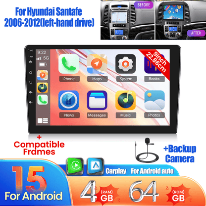 Autoradio Hyundai Santafe – Android Radio – DAB Radio – Multimedia Systeem – Navigatie Systeem – 9 Inch Touchscreen – CarPlay & Android Auto Draadloos – Ingebouwde AHD Achteruitrijcamera