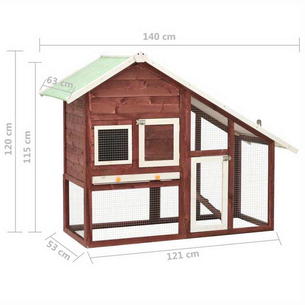 Clapier Moka et blanc 140x63x120cm Bois de sapin massif - Durable Wooden Small Animal Cage with Ventilation Mesh, Easy-Clean Design & Sturdy Base for Rabbits, Guinea Pigs, Hamsters, Small Animal Cage, Pet Habitat, Modern Pet