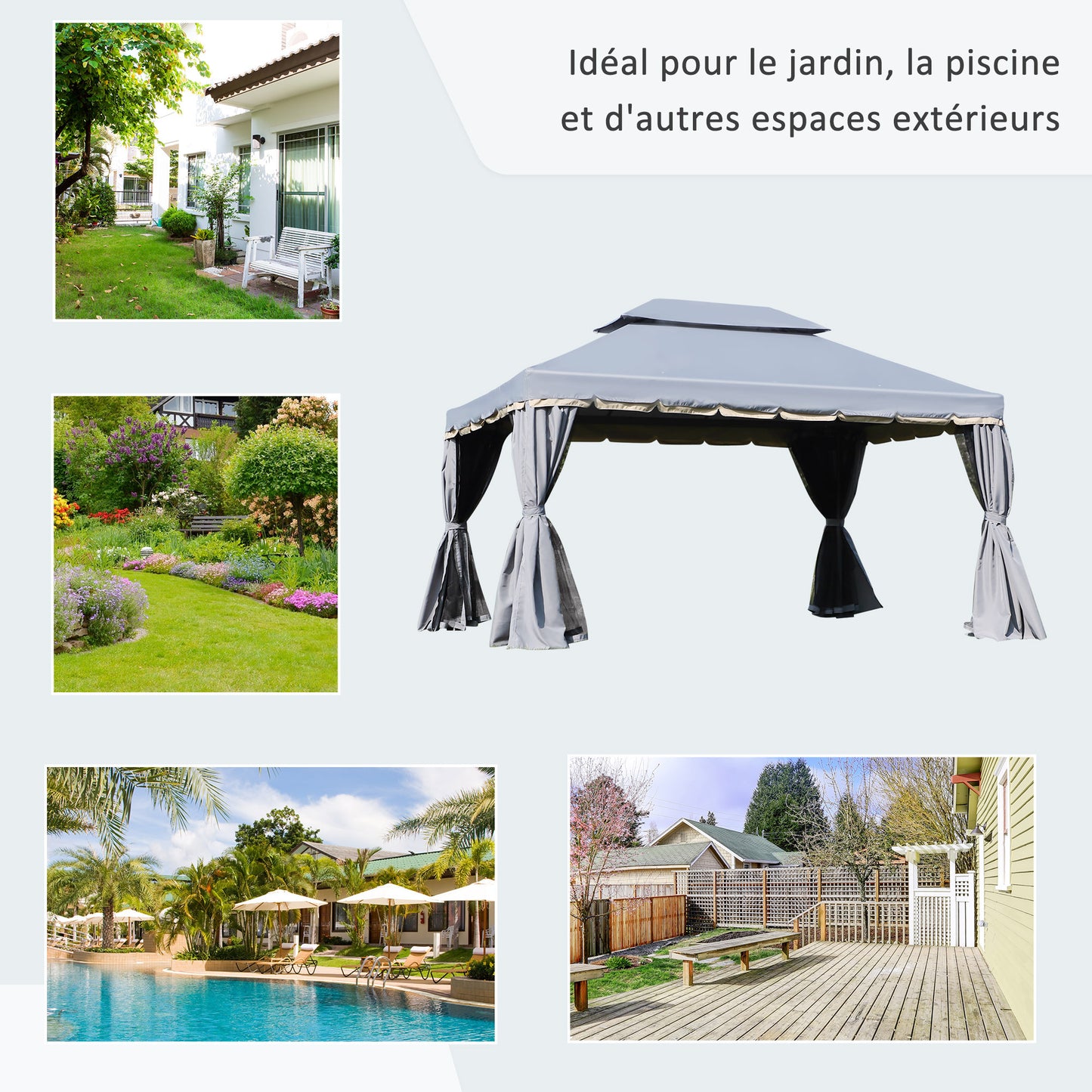 Tuinpaviljoen – Tuinhuis – Prieel – Pergola – Overkapping – Lichtgewicht Aluminium Frame – 4x3 Meter Met Muskietennetten