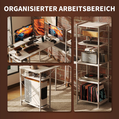 L-vormig Bureau – Hoekbureau – Computertafel – Werkplek Bureau – Laptoptafel – Wit Design – Ingebouwd Oplaadstation – Verhoogde Monitorstandaard