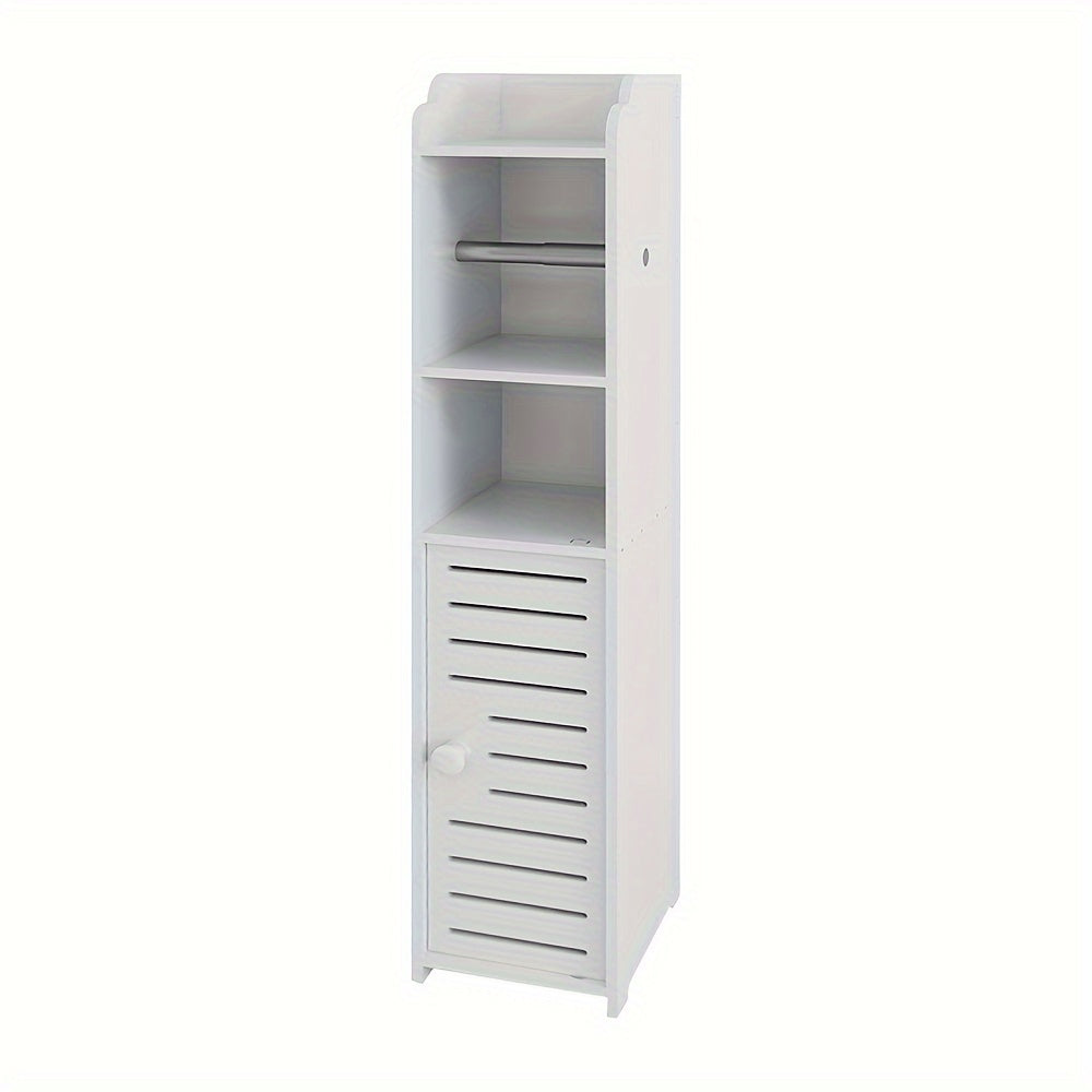 Narrow Toilet Paper Storage Cabinet - White PVC Bathroom Organizer (15x17x76cm) - Space Saving Over Toilet Holder