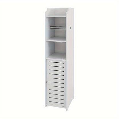 Narrow Toilet Paper Storage Cabinet - White PVC Bathroom Organizer (15x17x76cm) - Space Saving Over Toilet Holder