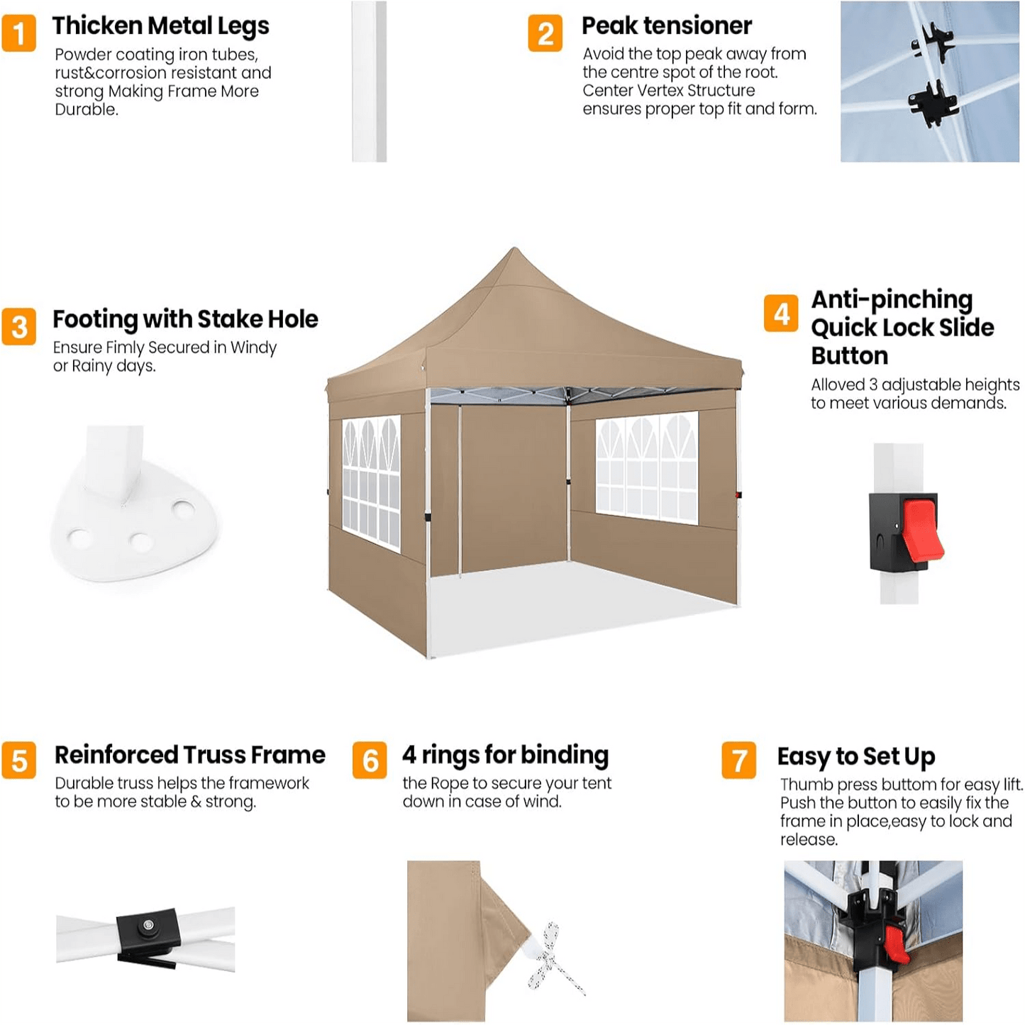 3.05x3.05meter Pop-Up Tent With 4 Removable Sidewalls, Awning With 4 Sandbags, UPF 50+, With Clear Windows, Pop-Up Canopy Tent, Easy To Set Up, With Carrying Storage Bag For Parties, Trade Shows, Sporting Events, Disaster Rel