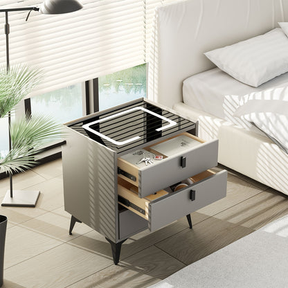 Nachtkastje – Nachtkast – Bijzettafel – Ladekastje – Wandkast – Met LED-verlichting – Compact 68,5 cm Hoog – Duurzame Metalen Constructie – 2 Lades – Grijze Afwerking
