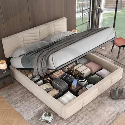 Tweepersoonsbed – Gestoffeerd Bed – Slaapbank – Ledikant – Bedframe – Verstelbaar Hoofdbord – 180x200 cm – Beige – Klassiek Design – Hoogwaardige Stoffering