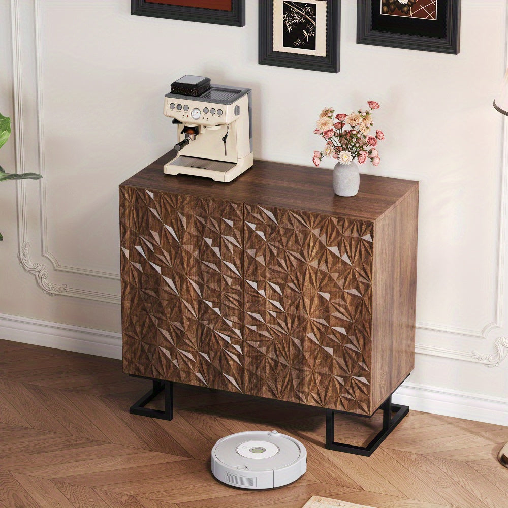 Sideboard – Dressoir – Kabinet – Opbergkast – Sidetable – Donker Walnoot – Schuifdeuren – Metalen Poten – Ruime Opbergruimte – Eenvoudige Montage