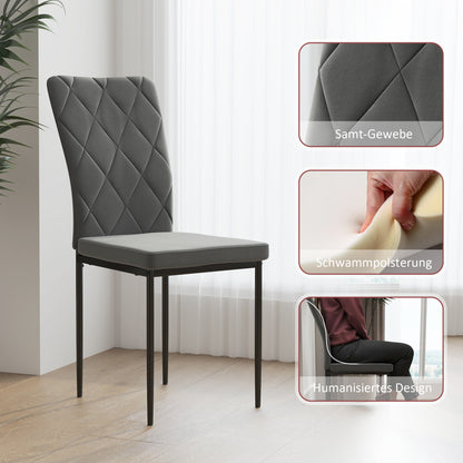 Eetkamerstoelen – Stoelen – Kuipstoelen – Dining Chairs – Velvet Stoelen – Set van 4 – Donkergrijs – Metalen Poot – Comfortabele Velvet Bekleding