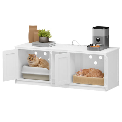 Kattenhuis – Kattenmeubel – Kattenkast – Kattenbakmeubel – Verstopte kattenbak – 140 cm Groot – Met USB Poorten en Stopcontacten – Wit
