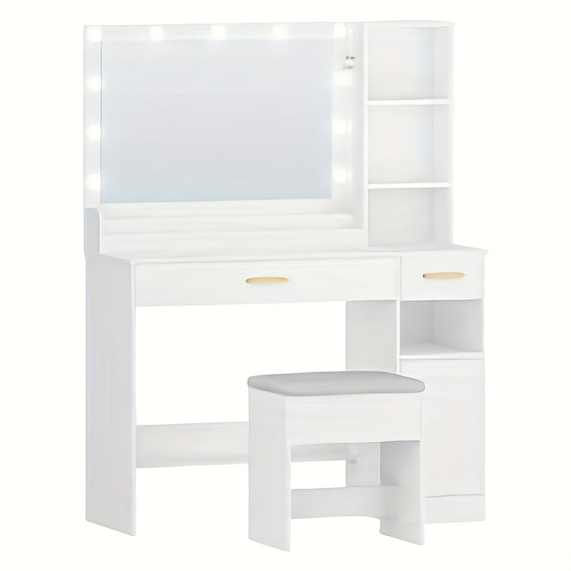 Kaptafel – Make-up Tafel – Cosmeticatafel – Opmaaktafel – Meubel – Grote HD Spiegel – 11 LED Verlichting Met Dimbare Driekleurige Lichtstanden – 5 Laden & 2 Kastjes – Wit – 40x108x149 cm
