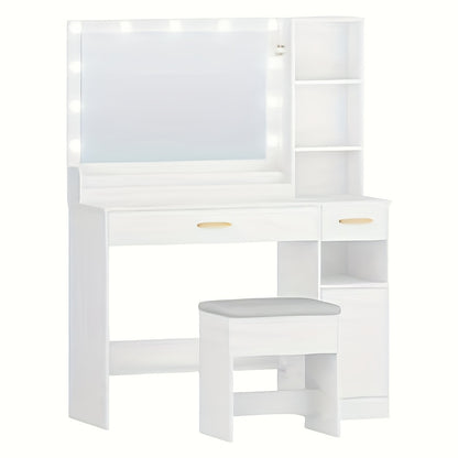 Kaptafel – Make-up Tafel – Cosmeticatafel – Opmaaktafel – Meubel – Grote HD Spiegel – 11 LED Verlichting Met Dimbare Driekleurige Lichtstanden – 5 Laden & 2 Kastjes – Wit – 40x108x149 cm
