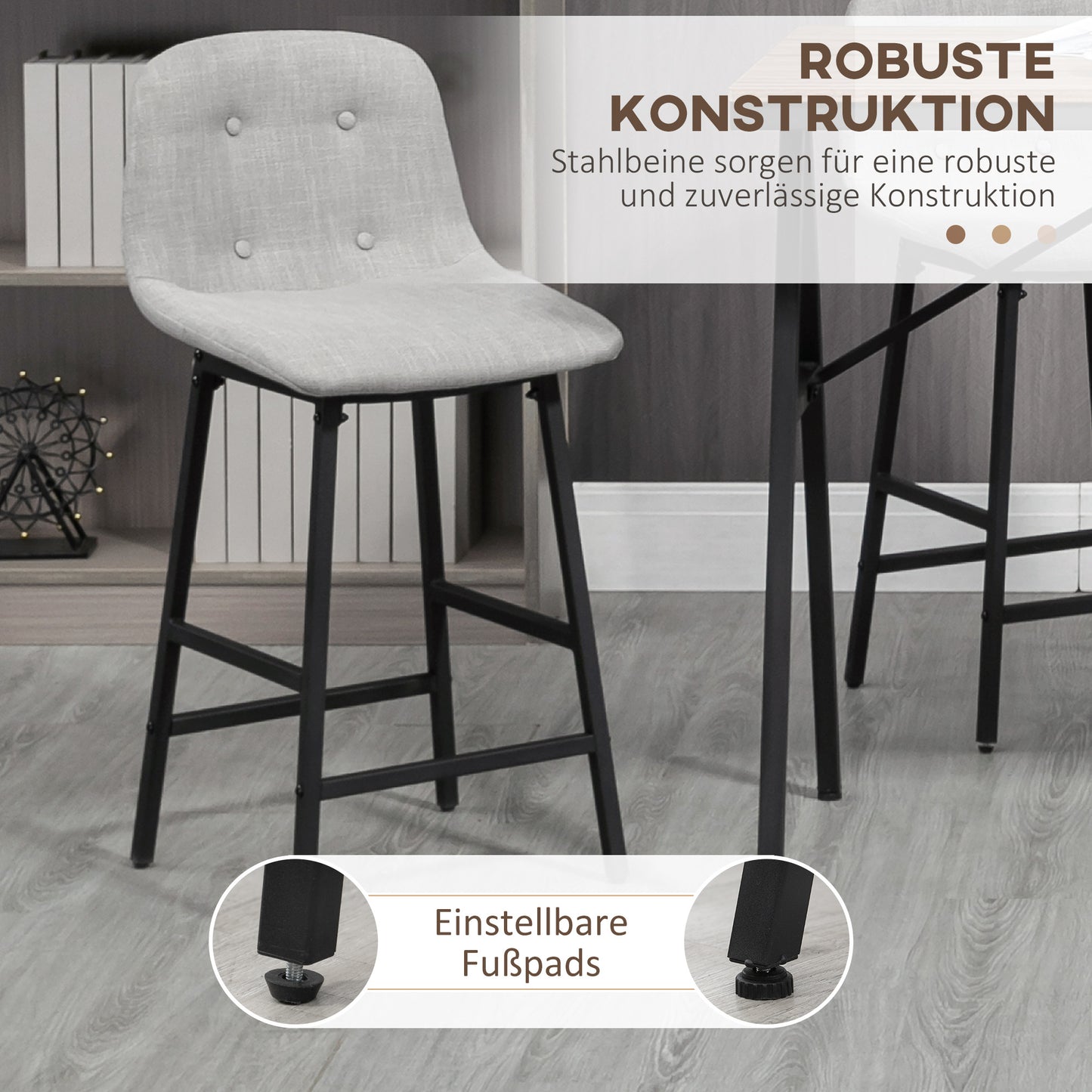 Barset – Barkrukken – Bartafel – Keukentafel – Bistroset – Lichtgrijs – Stalen Frame – Verstelbare Poten – Comfortabele Zitting 120x60x91 cm