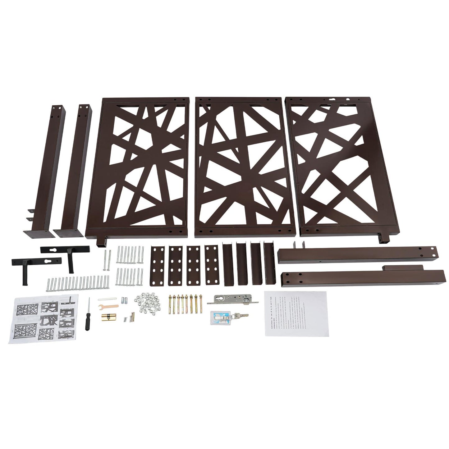 Garden Gate | 105cm x 150cm Brown Metal Gate, Privacy Screen Type, Galvanized Steel, Brand NaMaSyo