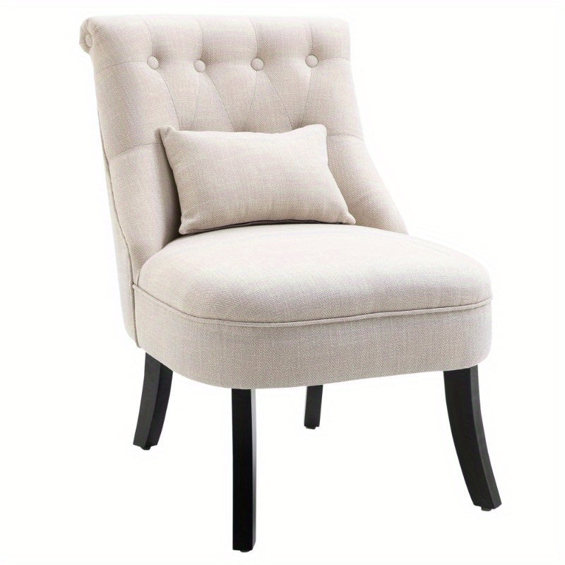 Relaxfauteuil – Relaxstoel – Lounge Chair – Fauteuil – Zetel – Linnenlook – Houten Poten – Compact Formaat – Extra Rugkussen voor Comfort