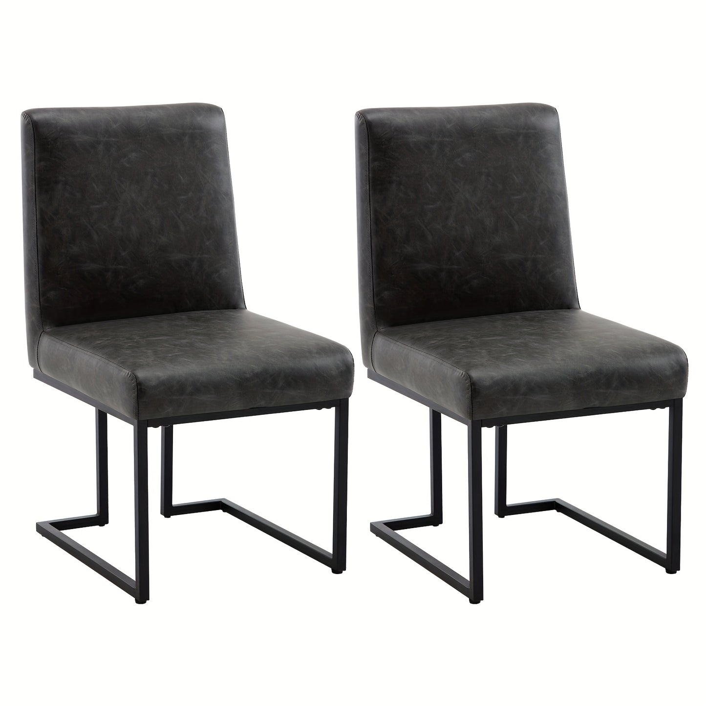 Eetkamerstoelen – Stoelen – Keukenstoelen – Zwarte Stoelen – Zonder Armleuningen – Set Van 2 Donkergrijs – Comfortabele Zitting – Mat Zwart Metalen Frame