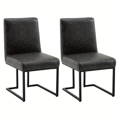 Eetkamerstoelen – Stoelen – Keukenstoelen – Zwarte Stoelen – Zonder Armleuningen – Set Van 2 Donkergrijs – Comfortabele Zitting – Mat Zwart Metalen Frame