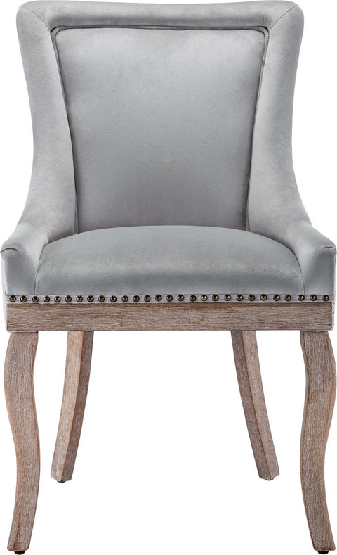 Deluxe Eetkamerstoelen - Grijs (2 stuks) – Gestoffeerde Stoelen met Massief Houten Poten en Fluwelen Bekleding