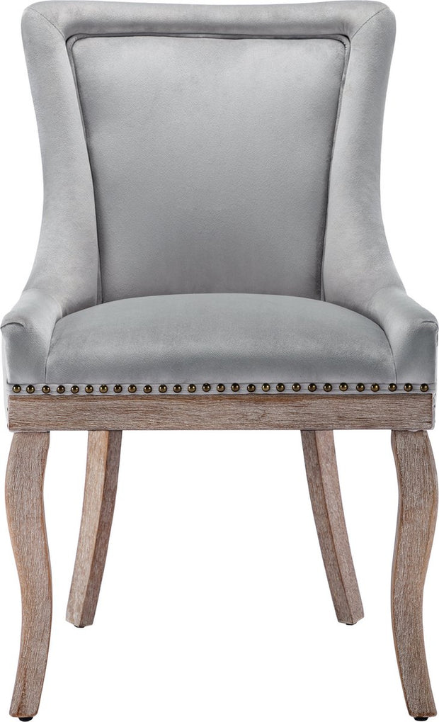 Deluxe Eetkamerstoelen - Grijs (2 stuks) – Gestoffeerde Stoelen met Massief Houten Poten en Fluwelen Bekleding