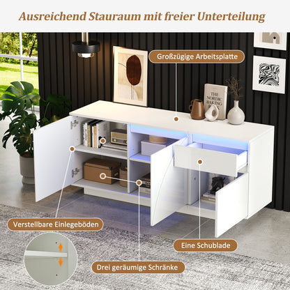 Dressoir – Opbergkast – Ladekast – TV-meubel – Buffetkast – Hoogglans Wit – 140x40x60 cm – MDF Met Verstelbare Planken