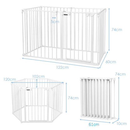 Haardhekje – Veiligheidshek – Haardscherm – Kachelhek – Kinderhekje – Flexibel Verstelbaar – Wit Gecoat Metaal – 380x74,5 cm