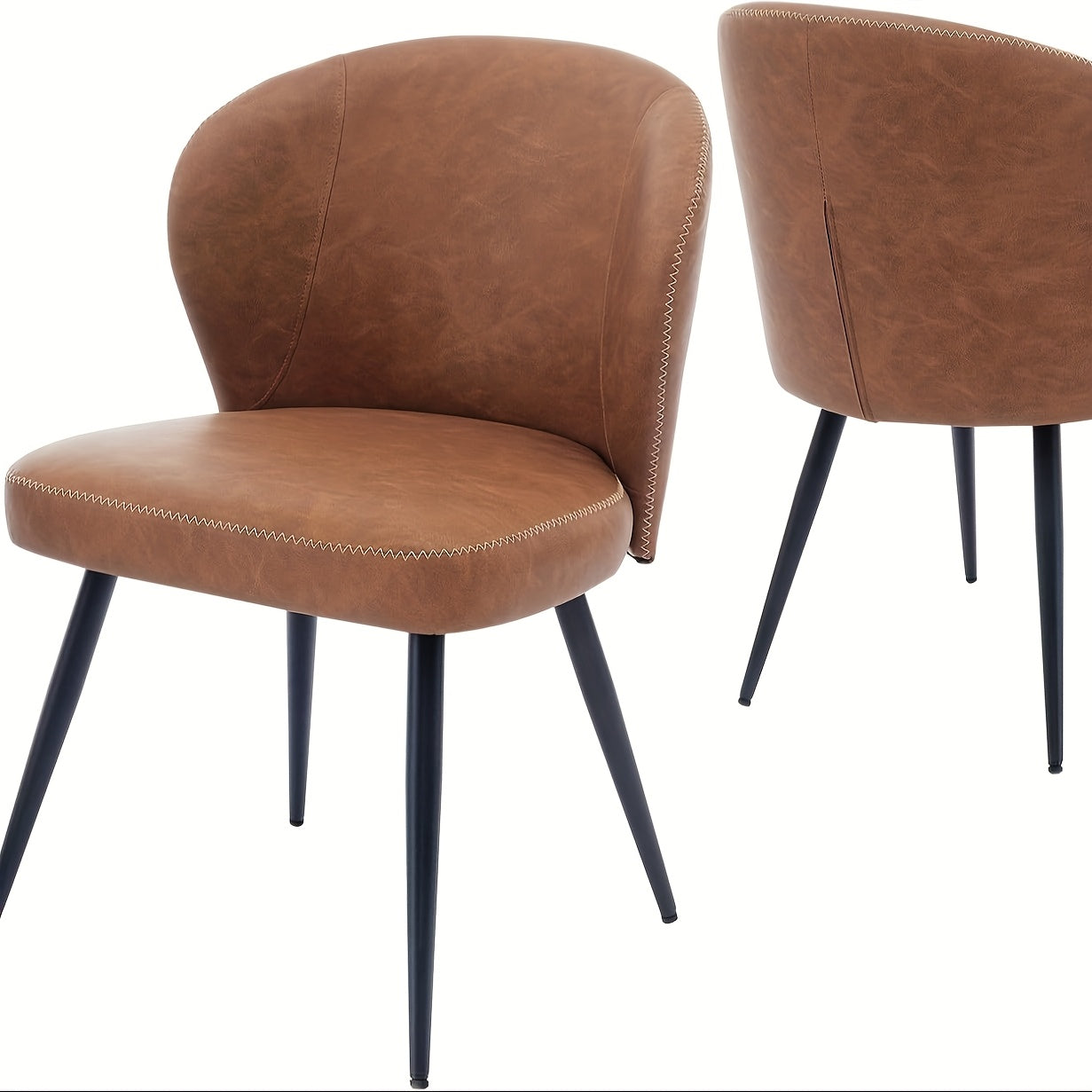 Eetkamerstoelen – Stoelen – Kuipstoelen – Keukenstoelen – Zwarte metalen poten – Kunstleer – Ergonomisch – Foamzitting – Set van 2 – Bruin
