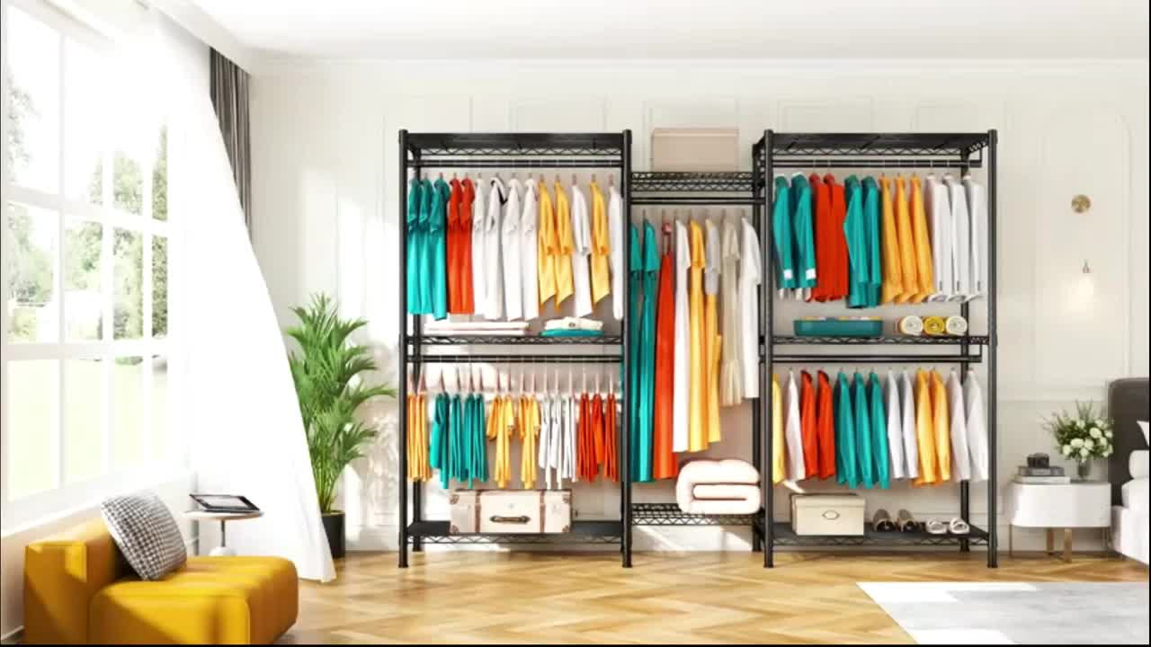 Extra Heavy Duty Kledingrek – Vrijstaand Kledingkast – Kledinghanger – Kledingopberger – Kledingstandaard – 410,5 KG Draagvermogen – Robuust Zwart Roestvrij Stalen Frame