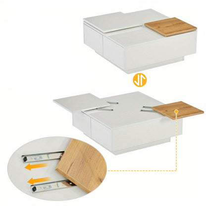 Salontafel – Koffietafel – Tafel – Tafeltje – Bijzettafel – Hoogglans Wit – Met Opbergruimte – Verplaatsbaar Tafelblad – Compact 75x75x33,5 cm