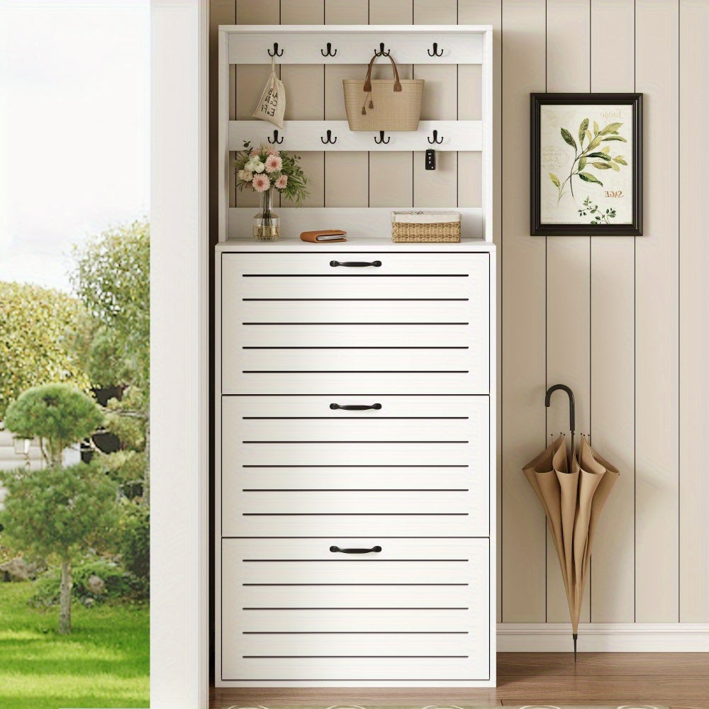 Schoenenkast – Schoenenrek – Schoenenopberger – Schoenencupboard – Schoenengehangen – Smal Model – 3 Deuren Met Haken – Geschikt Voor 15 Paar Schoenen – Duurzaam En Ruim