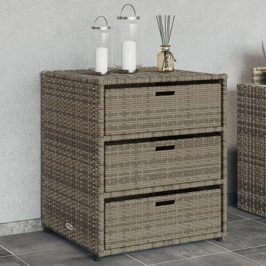 Tuinkast – Opbergkast – Tuinkist – Buitenberging – Tuinberging – Poly Rattan – 3 Lades – Weerbestendig Grijs 55x59x69 cm