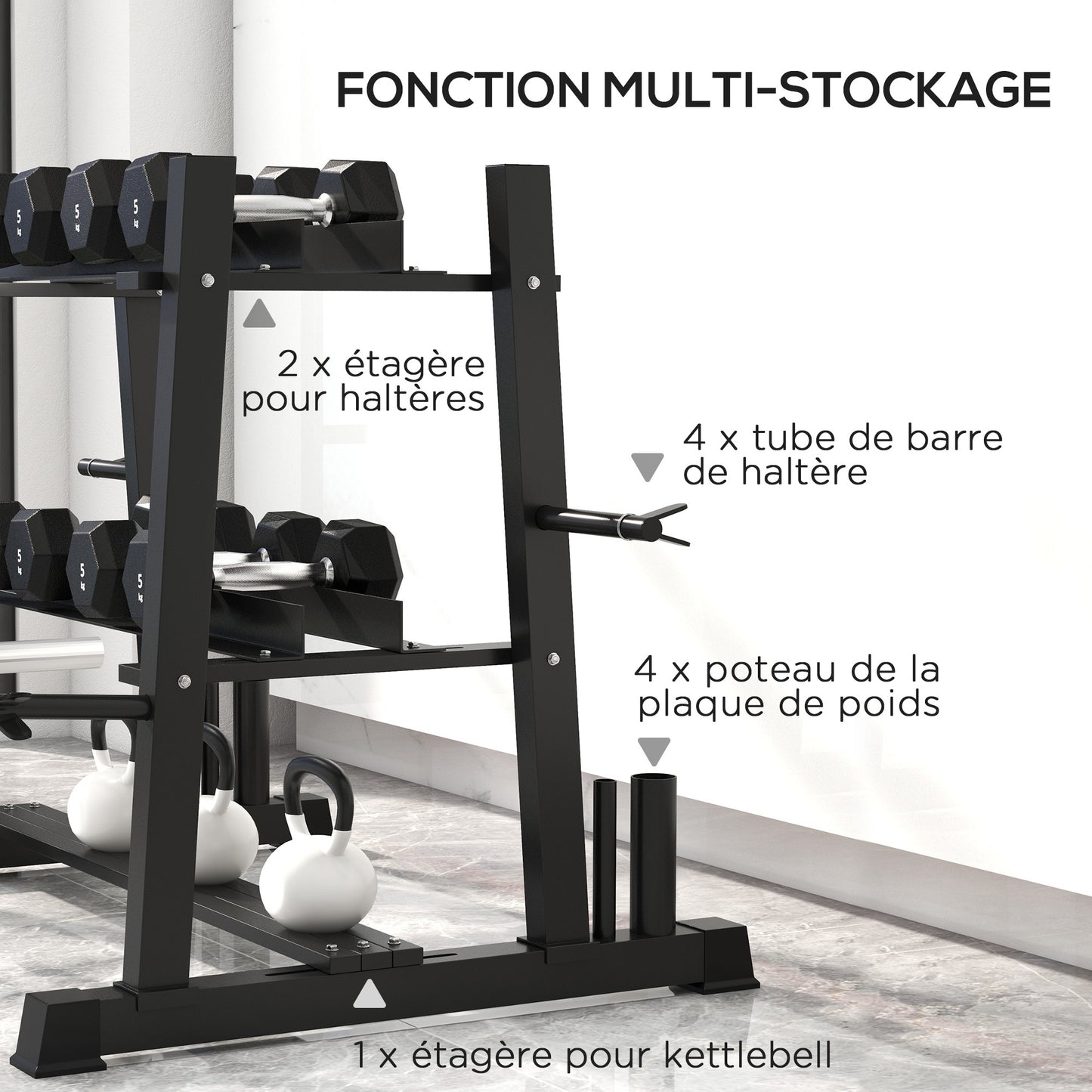 Halterschijfhouder – Dumbbell Stand – Halterrek – Gewichtenschijfhouder – Schijvenrek – Robuust Carbon Stalen Frame – Max. Draagvermogen 200 kg