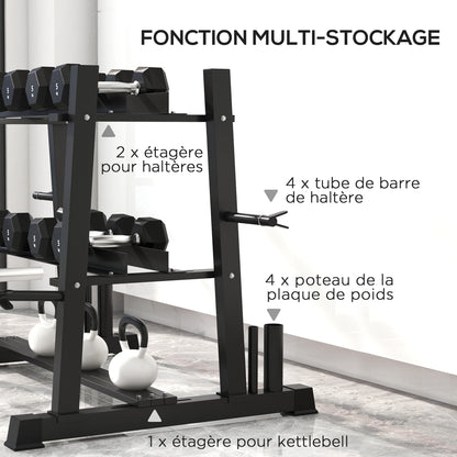 Halterschijfhouder – Dumbbell Stand – Halterrek – Gewichtenschijfhouder – Schijvenrek – Robuust Carbon Stalen Frame – Max. Draagvermogen 200 kg