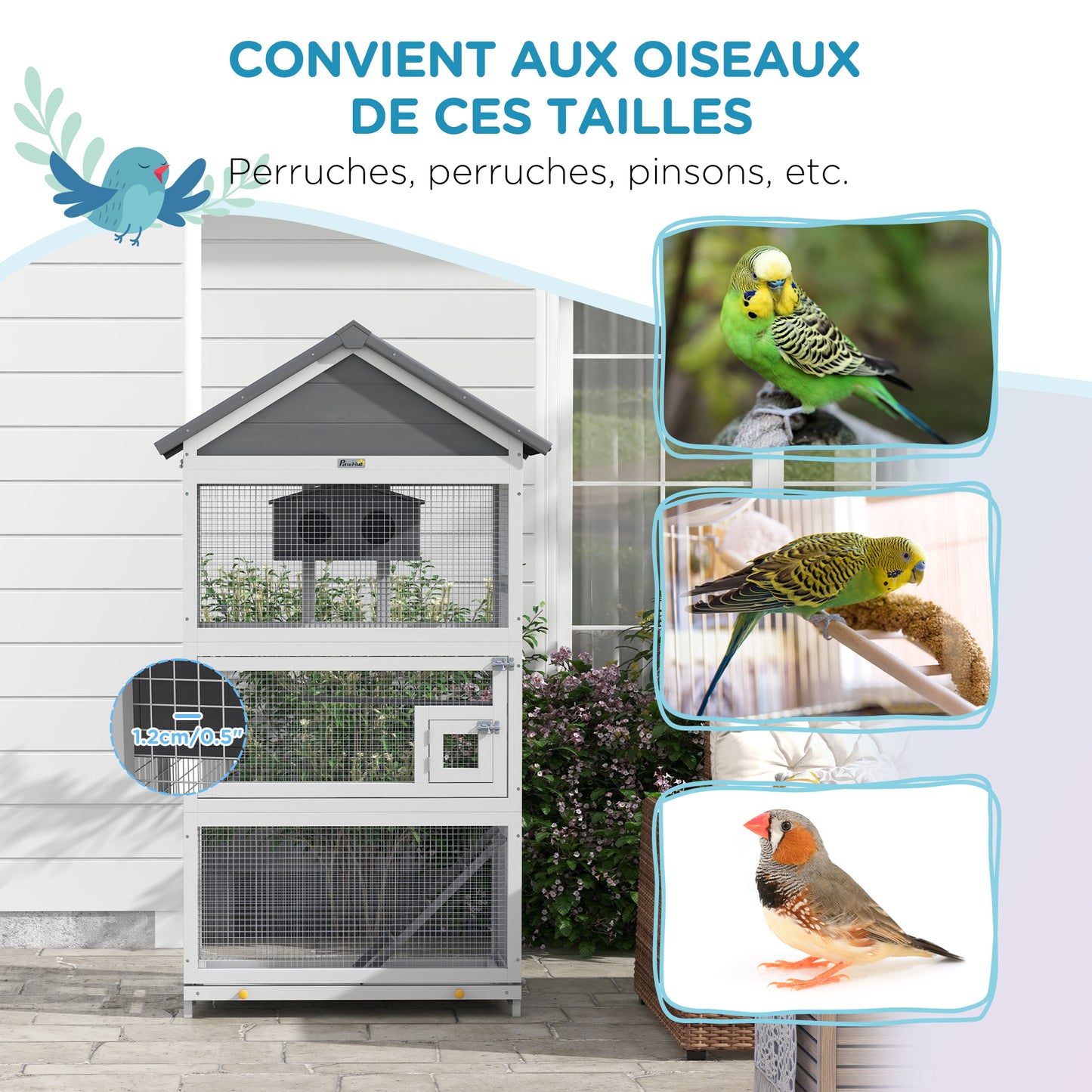 Vogelkooi – Papegaaienkooi – Parkietenkooi – Vogelvolière – Vogelhuis – Ruim 92x52x171 cm – Waterdicht Asfalt Dak