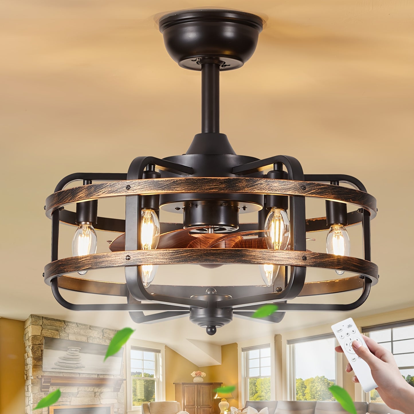 Retro Industriële Plafondventilator – Vintage Ventilator – Industriële Ventilator – Plafondventilator Met Licht – Plafondventilator Met Afstandsbediening – Fluisterstille Motor – Omkeerbare Waaierbladen