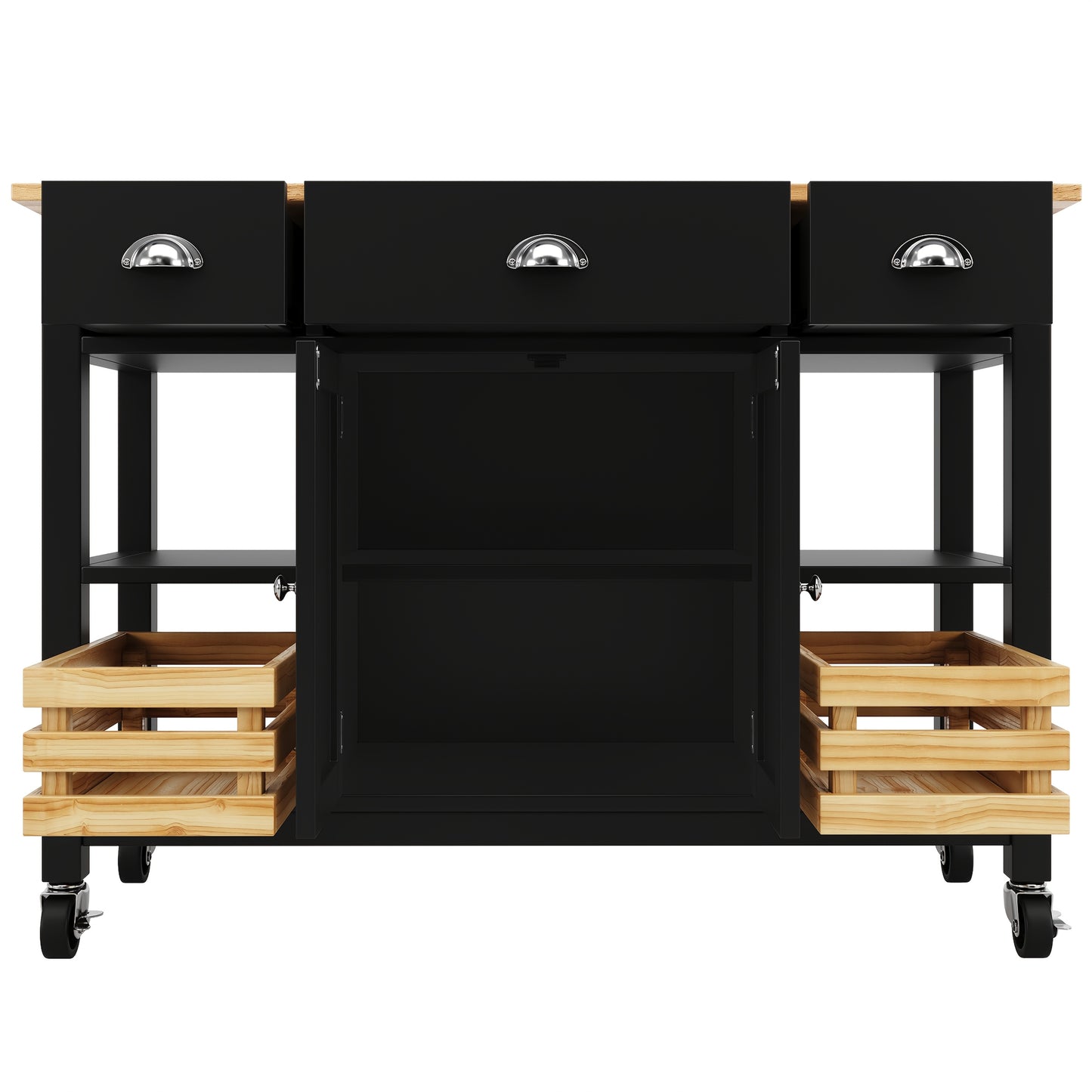 Keukenmeubel – Dressoir – Keukeneiland – Eetkamerkast – Serveerwagen – Zwart – Multifunctioneel Met Opbergbasket – Duurzaam Metaal 120x45x90 cm