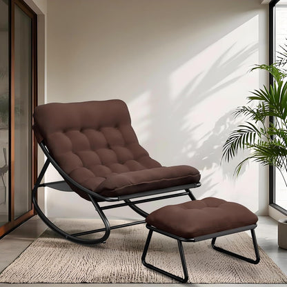 Schommelstoel – Relaxstoel – Fauteuil – Loungestoel – Schommelstoel Met Voetenbank – Met Gevoerd Kussen – Met Metalen Frame – Draagkracht Tot 150 Kg - Karmozijnrood