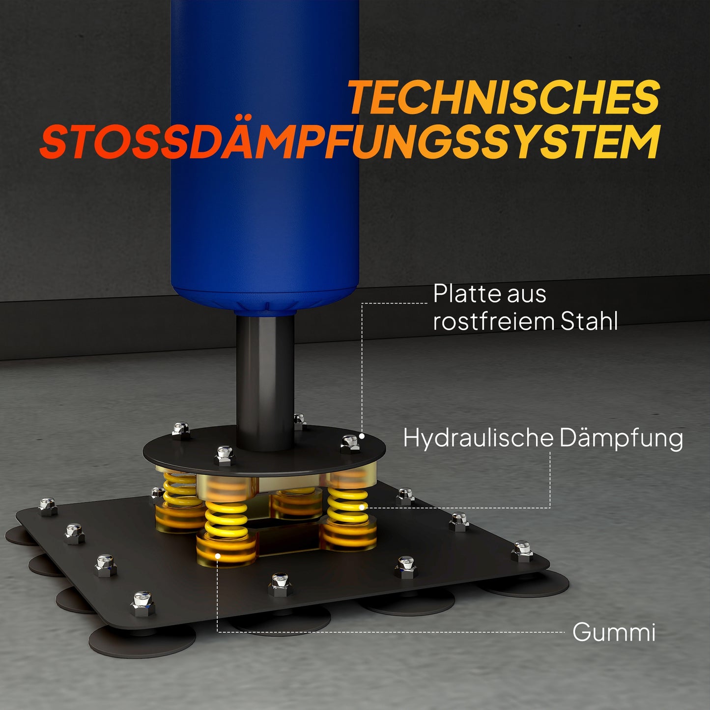 Bokszakstandaard – Bokspaal – Boksbalstandaard – Punchingball – Kickpad – Verstelbaar in Hoogte – Stalen Constructie – Blauw