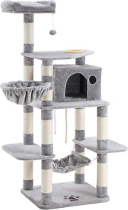 Stevige krabpaal met kattenbak, met sisal omwikkelde krabpunten, mand en grot, klimboom voor katten 164 cm hoog, lichtgrijs PCT99W