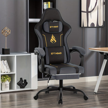 Ergonomische Gamingstoel – Bureaustoel – Zwarte Gamestoel – Massagezetel – PC Stoel – Verstelbare Zithoogte – Ingebouwde Massagefunctie – Latex Kussen – Stabiel Metalen Frame – PU-Leren Bekleding – 12° Schommelstand – Rugleuning 90°-155° – Zwart-Grijs