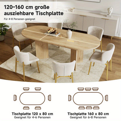 Dining Table, Extendable Dining Table 120/160 × 80cm for 4-6 People with Rounded Corners and Thickened Top – Minimalist Design Ideal Kitchen & Dinning Room Furniture, Home Dining Setup, Family Meals, Modern Table, Contempo