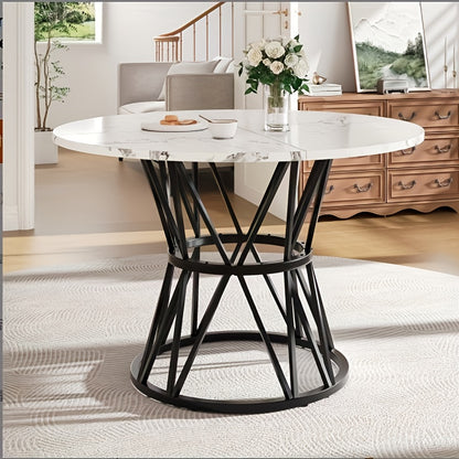 Round Dining Table (100×100×76cm), Kitchen & Living Room Coffee/Dinner table for 4, Stylish Metal Legs, Golden Finish, Table for Dining Room, Coffee Table with Storage, Round Dinner Table, Rectangular Dining Table, Marble R