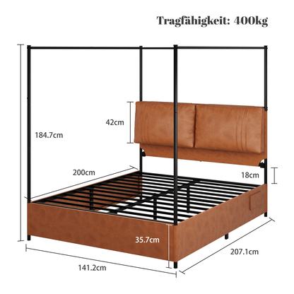 Bedframe – Bedframe Met Hoofdbord – Gestoffeerd Bed – Tweepersoonsbed – Metalen Bedframe – Stevig Metalen Frame – 140x200 cm – Luxe Moderne Stijl